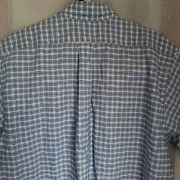 Chaps Mens Shirt Size L 16.5 Long Sleeve Button Up Blue Plaid Regular Fit Oxford - Picture 10 of 12
